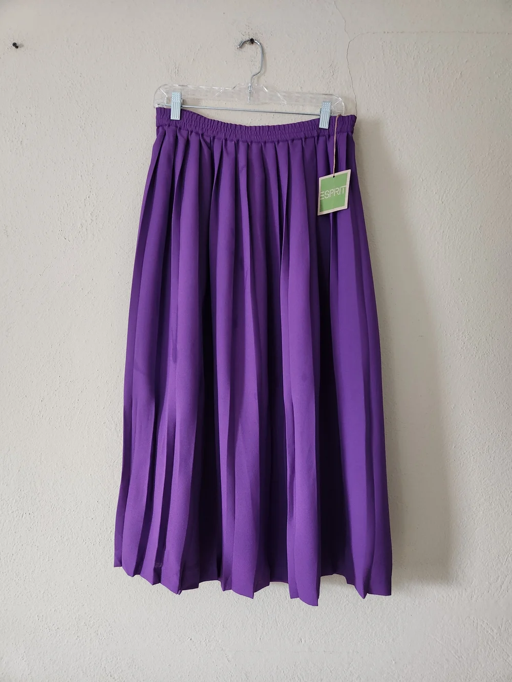 80s deadstock ESPRIT pleated skirt, Midi length, medium, purple, polyester